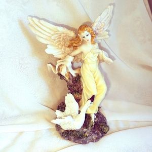 Resin Flying Seraphim Angel With Swan Figurine